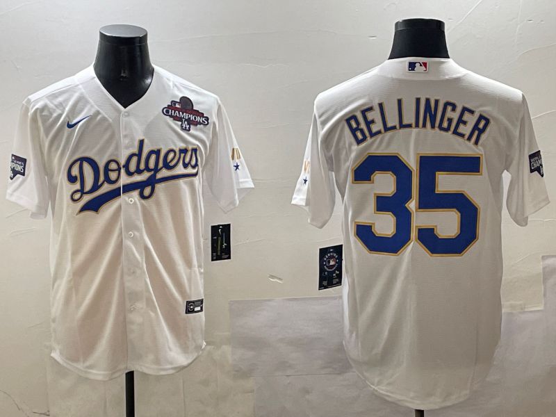 Men Los Angeles Dodgers #35 Bellinger White Gold Game 2025 Nike MLB Jersey style 7->los angeles dodgers->MLB Jersey
